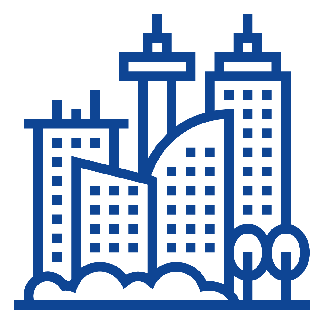 Şehir simgeleyen, apartmanlar içeren bir ikon.